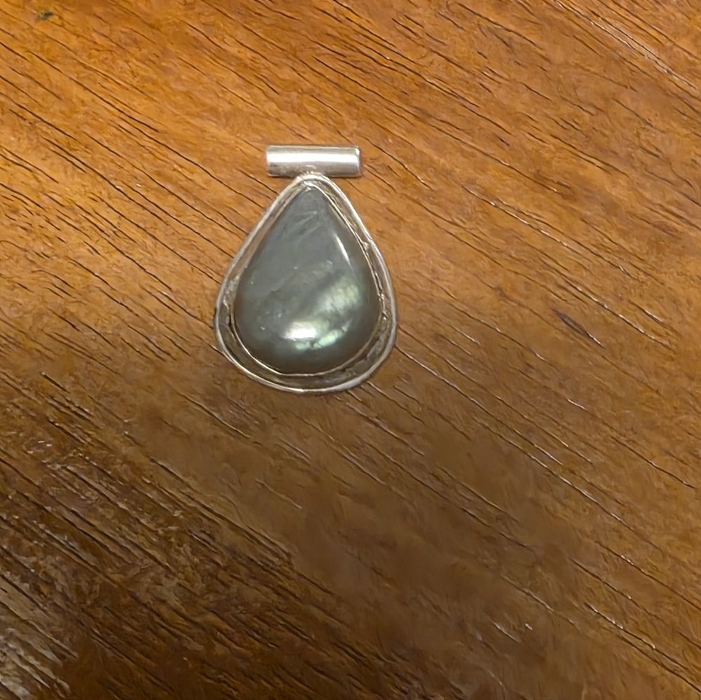 Sterling Silver Teardrop Labradorite Pendant - Gray Green